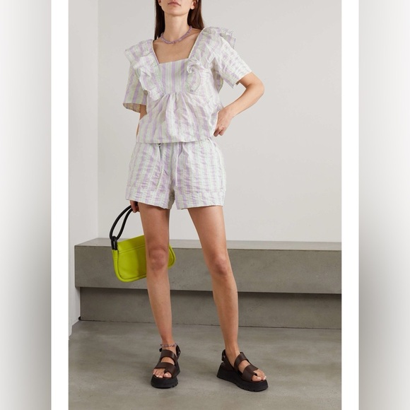 Ganni Tops - Ganni Ruffled Striped Recycled Seersucker Top NWT